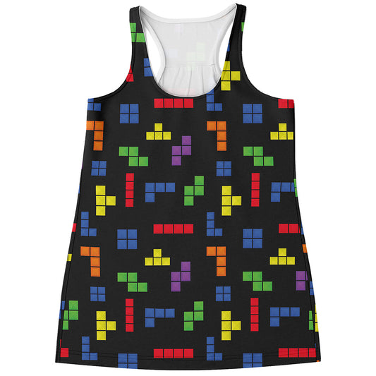 Colorful Block Puzzle Game Pattern Print Women's Racerback Tank Top