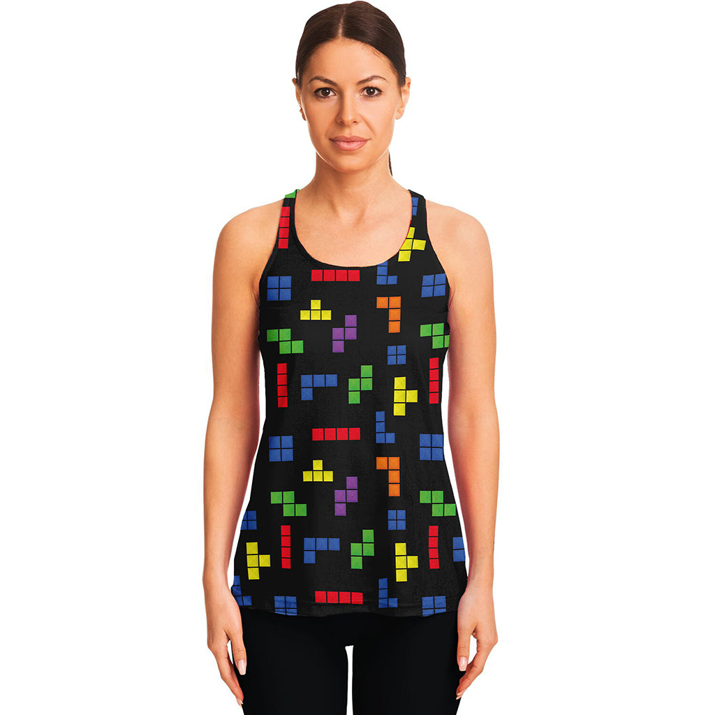 Colorful Block Puzzle Game Pattern Print Women's Racerback Tank Top