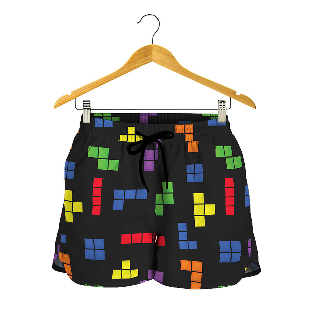Colorful Block Puzzle Game Pattern Print Women's Shorts