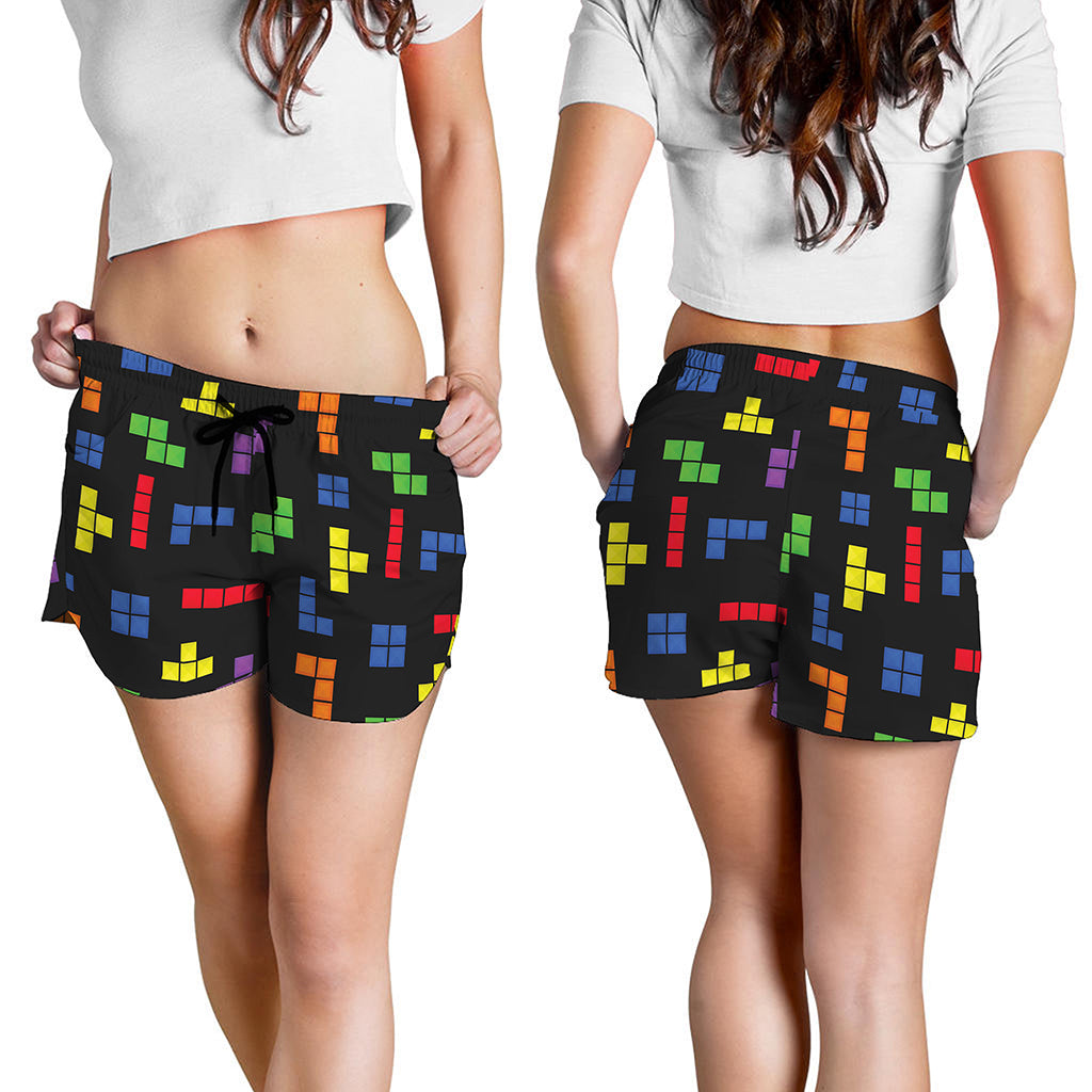 Colorful Block Puzzle Game Pattern Print Women's Shorts