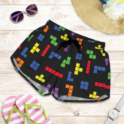 Colorful Block Puzzle Game Pattern Print Women's Shorts
