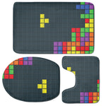 Colorful Block Puzzle Video Game Print 3 Piece Bath Mat Set