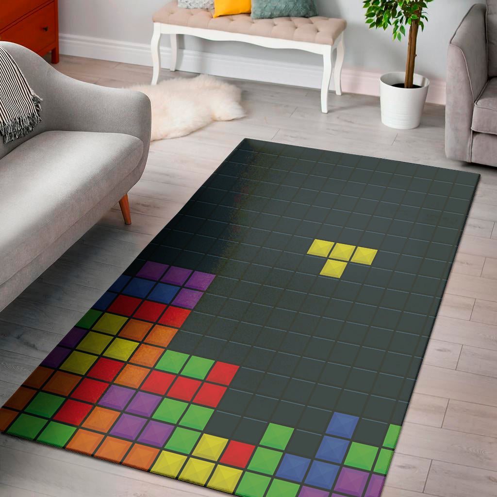 Colorful Block Puzzle Video Game Print Area Rug