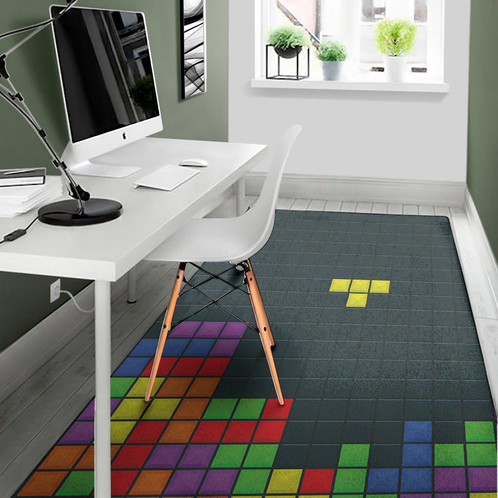 Colorful Block Puzzle Video Game Print Area Rug