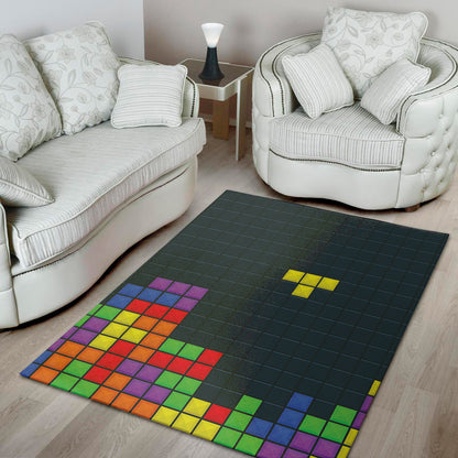 Colorful Block Puzzle Video Game Print Area Rug