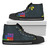 Colorful Block Puzzle Video Game Print Black High Top Shoes