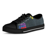 Colorful Block Puzzle Video Game Print Black Low Top Shoes