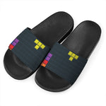 Colorful Block Puzzle Video Game Print Black Slide Sandals
