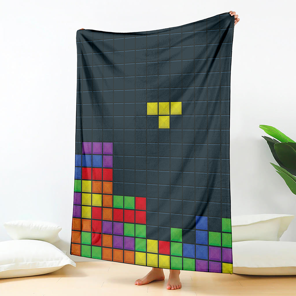 Colorful Block Puzzle Video Game Print Blanket