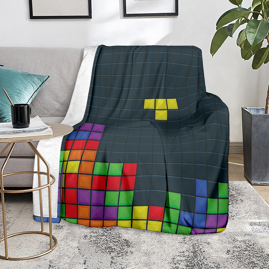 Colorful Block Puzzle Video Game Print Blanket