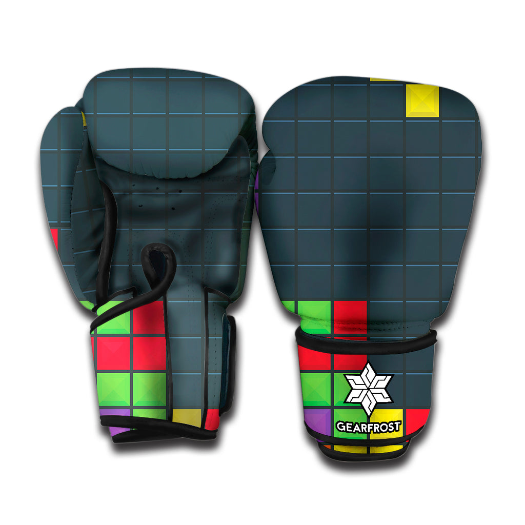 Colorful Block Puzzle Video Game Print Boxing Gloves