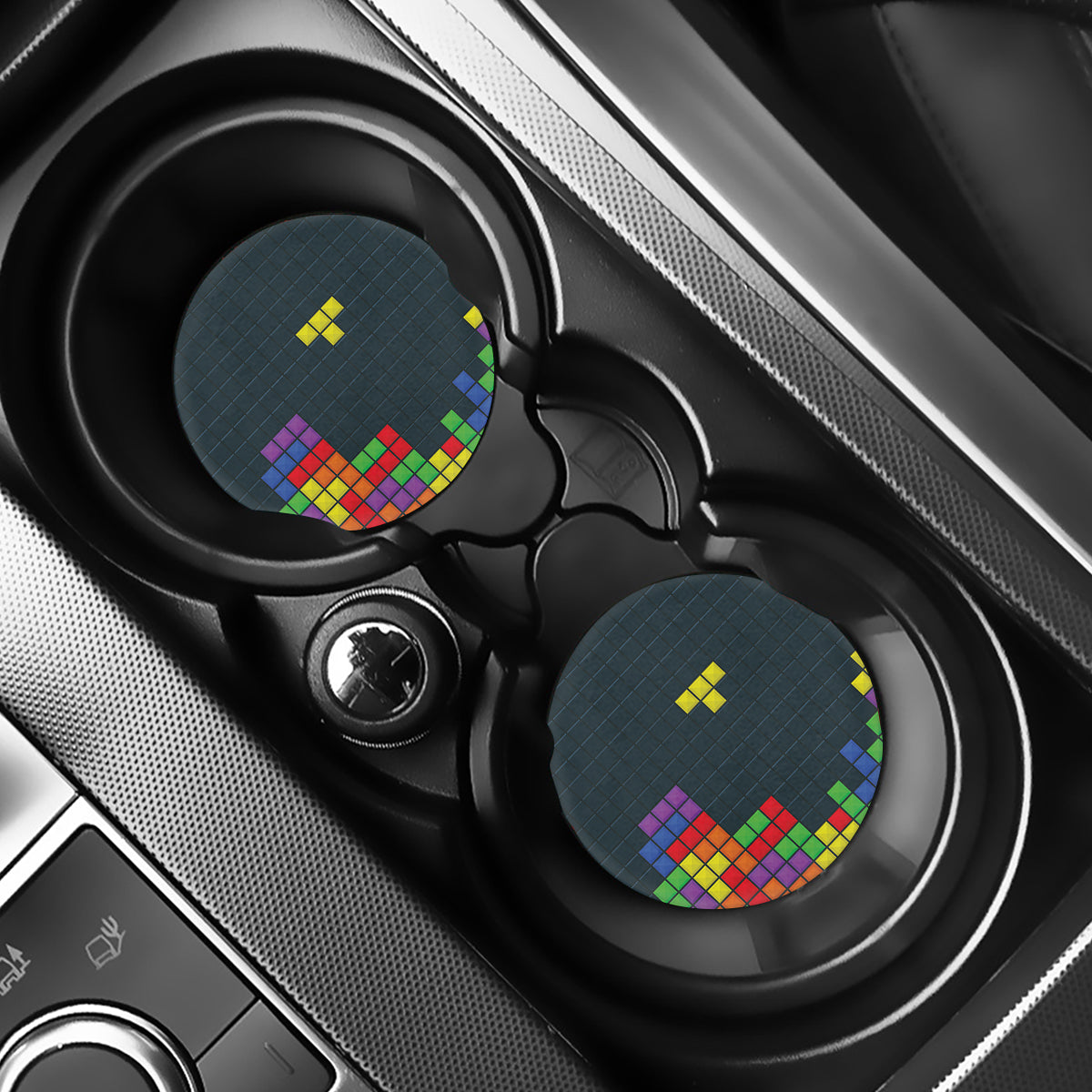 Colorful Block Puzzle Video Game Print Car Coasters