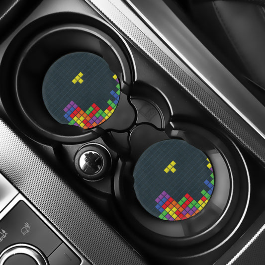 Colorful Block Puzzle Video Game Print Car Coasters