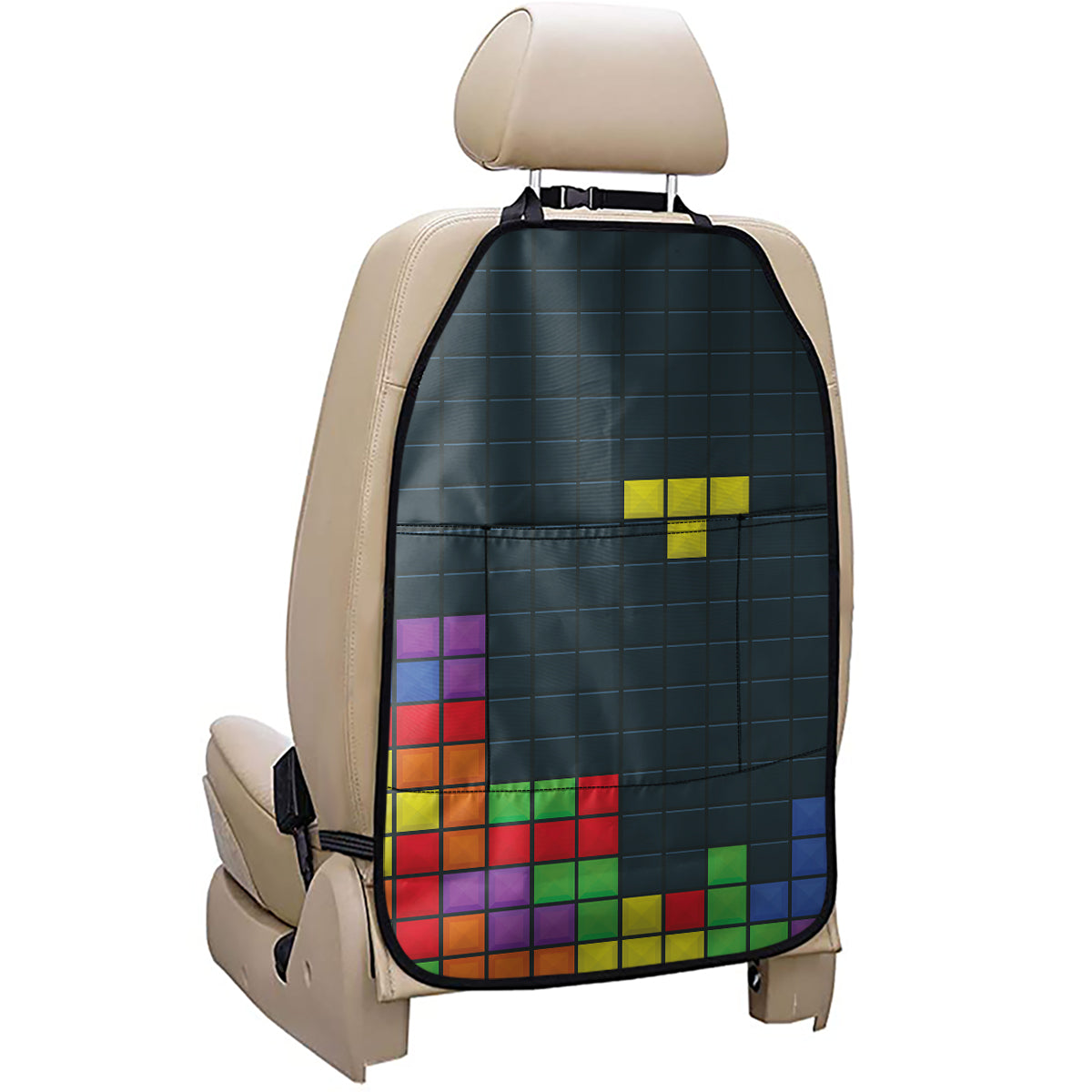 Colorful Block Puzzle Video Game Print Car Seat Organizers
