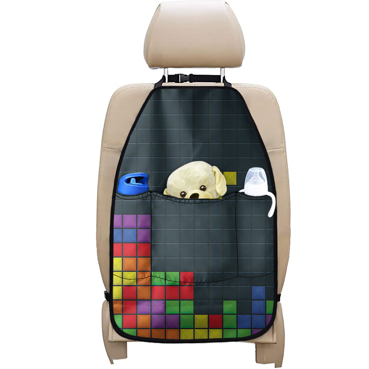 Colorful Block Puzzle Video Game Print Car Seat Organizers