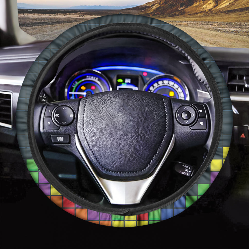 Colorful Block Puzzle Video Game Print Car Steering Wheel Cover