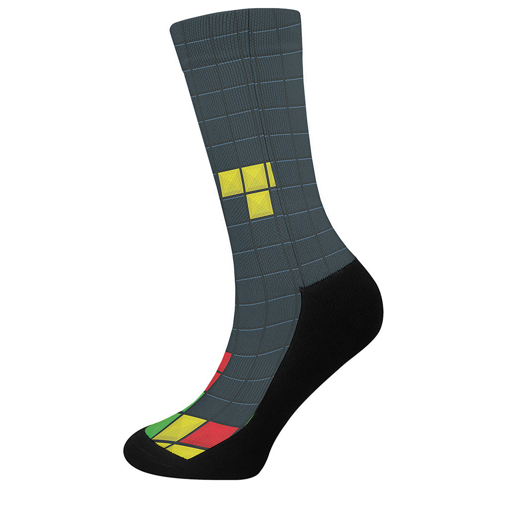 Colorful Block Puzzle Video Game Print Crew Socks