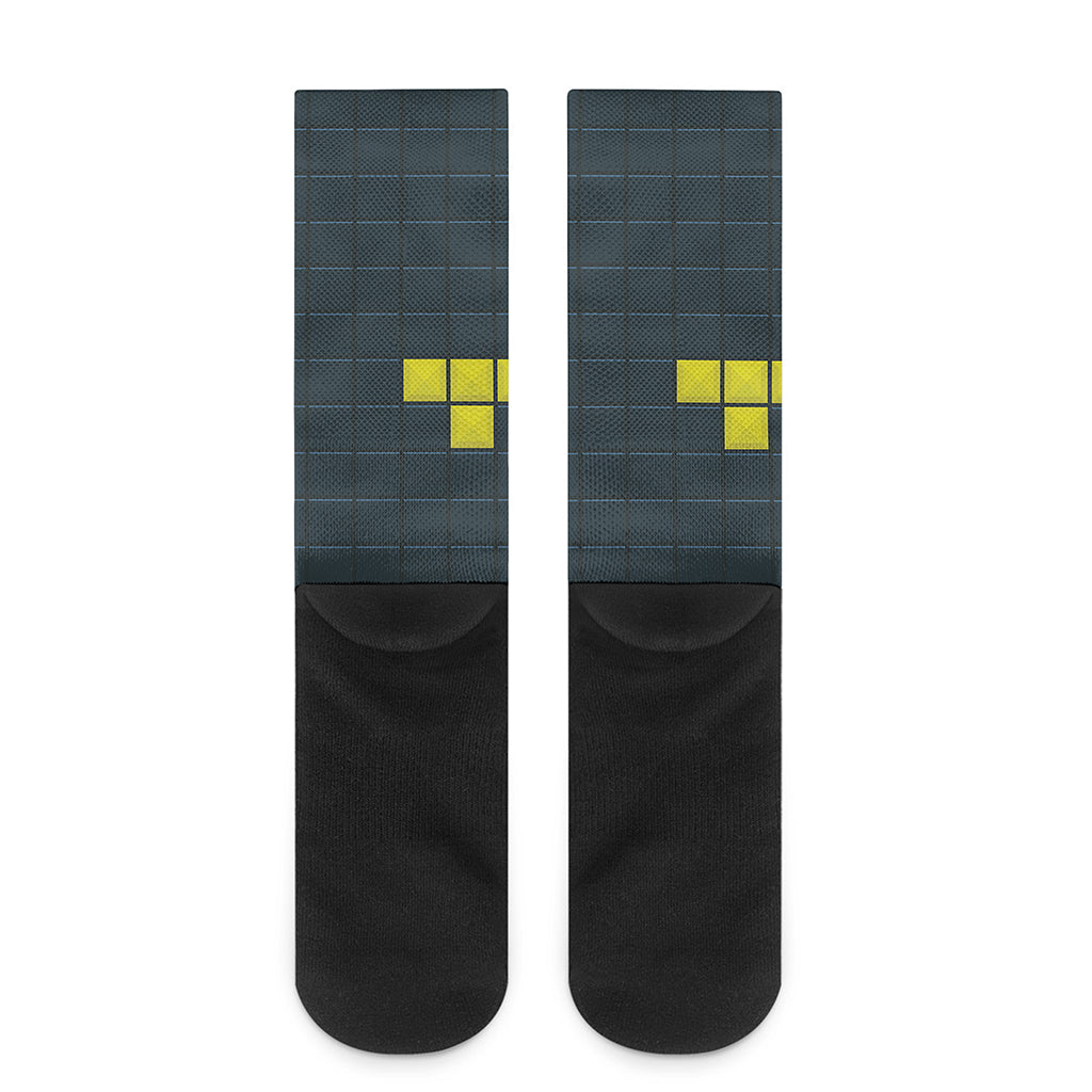 Colorful Block Puzzle Video Game Print Crew Socks