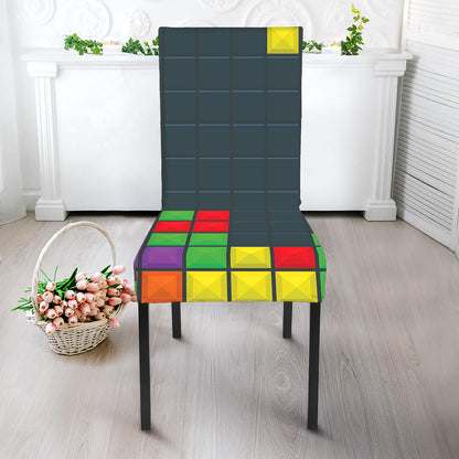 Colorful Block Puzzle Video Game Print Dining Chair Slipcover