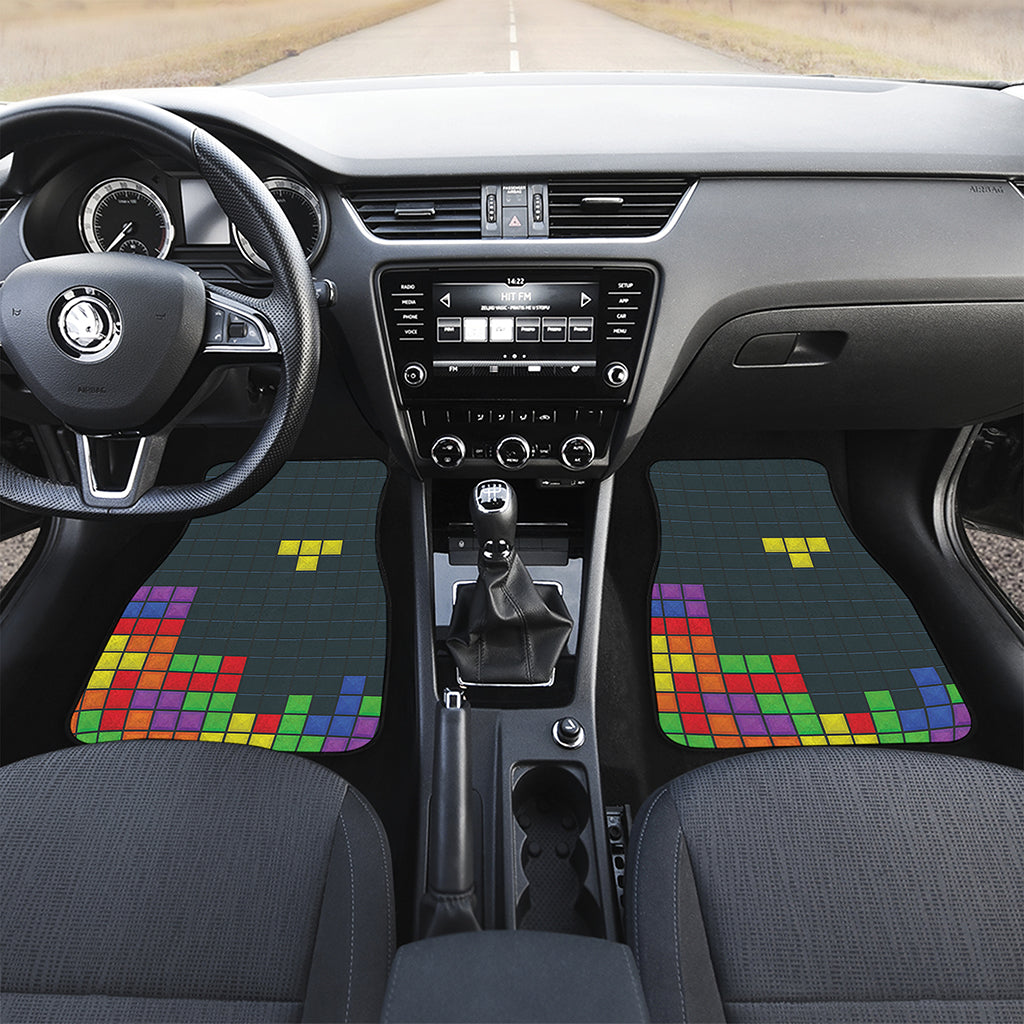 Colorful Block Puzzle Video Game Print Front and Back Car Floor Mats