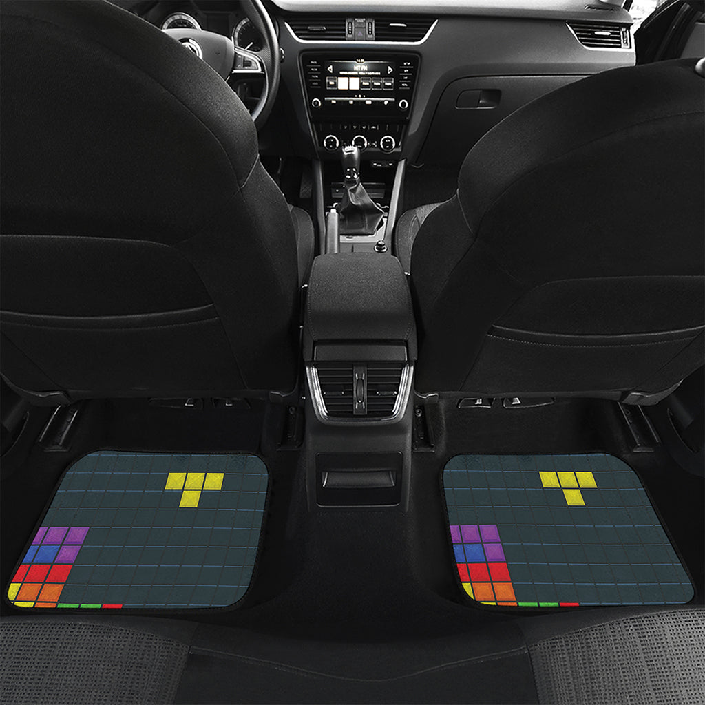 Colorful Block Puzzle Video Game Print Front and Back Car Floor Mats