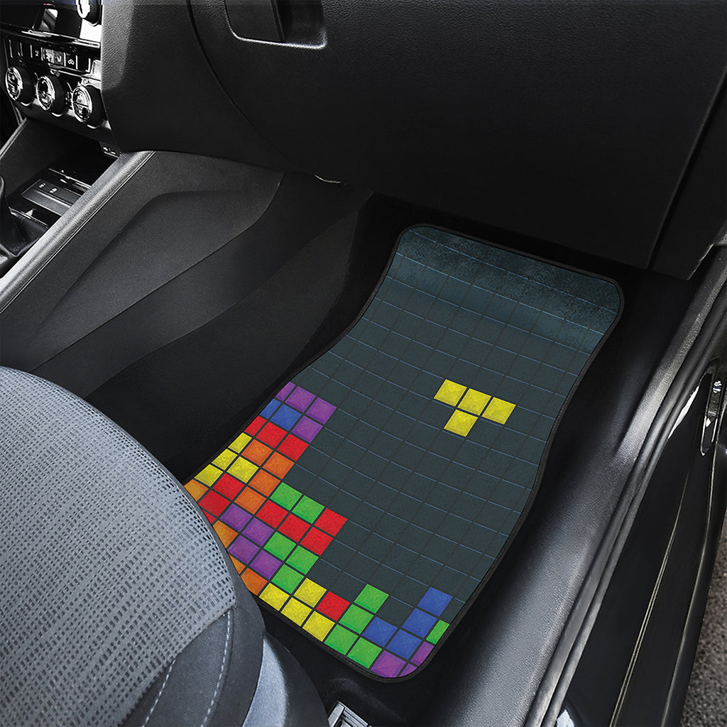 Colorful Block Puzzle Video Game Print Front and Back Car Floor Mats