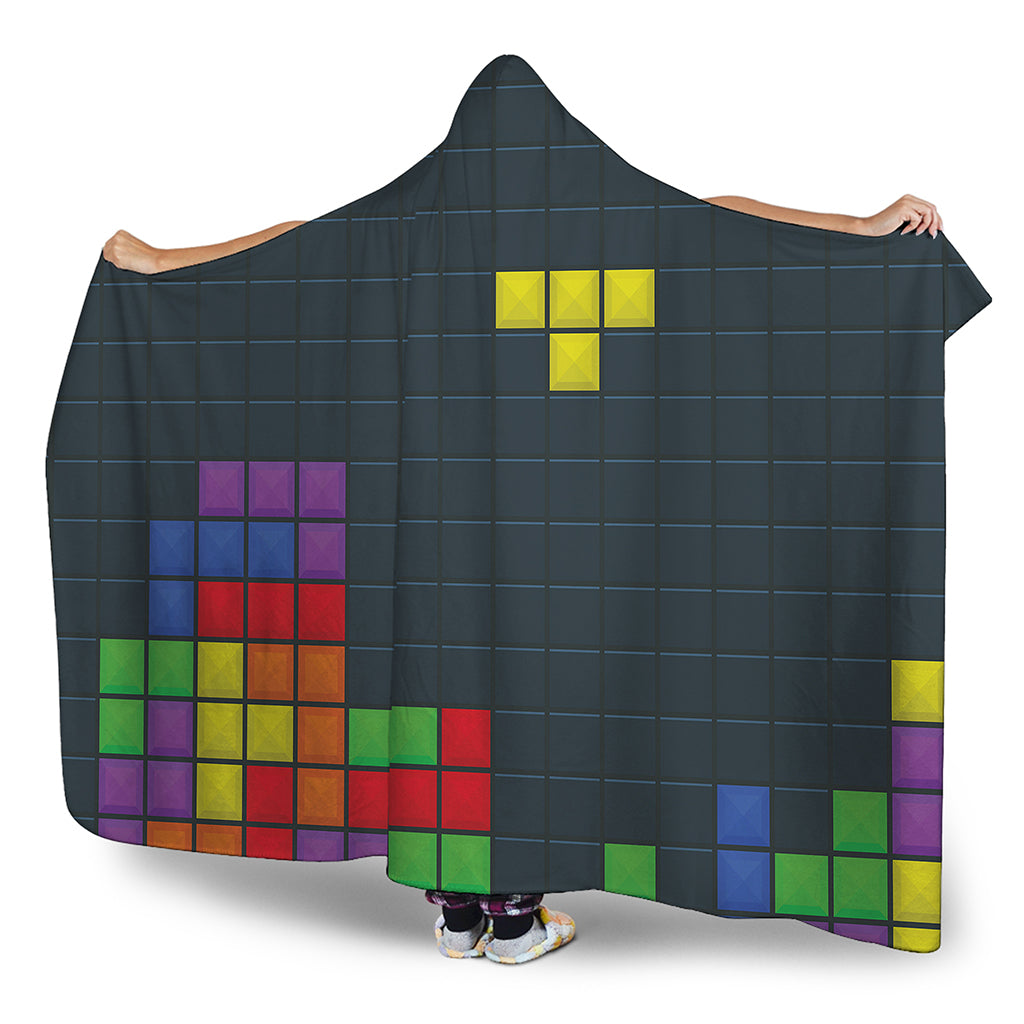 Colorful Block Puzzle Video Game Print Hooded Blanket