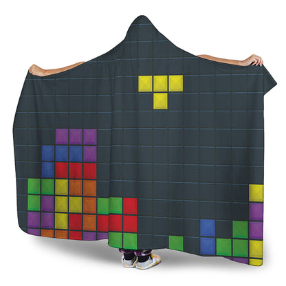 Colorful Block Puzzle Video Game Print Hooded Blanket