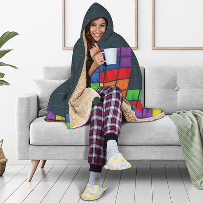 Colorful Block Puzzle Video Game Print Hooded Blanket