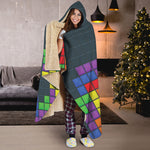 Colorful Block Puzzle Video Game Print Hooded Blanket