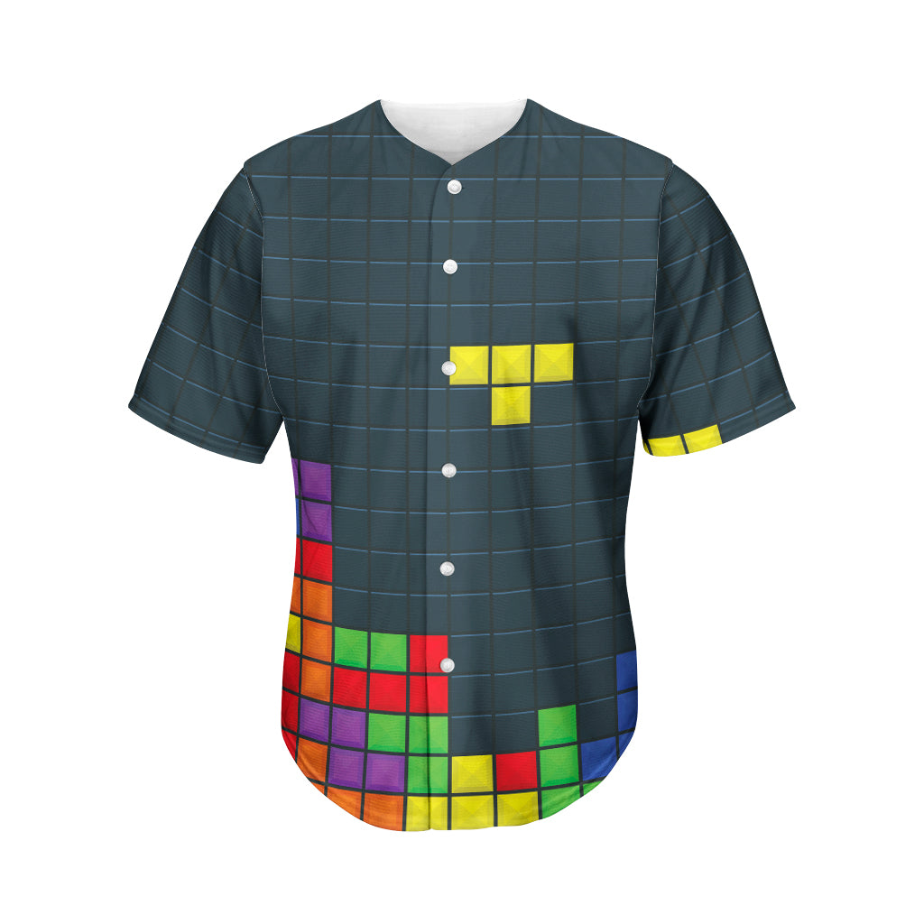 Colorful Block Puzzle Video Game Print Men's Baseball Jersey