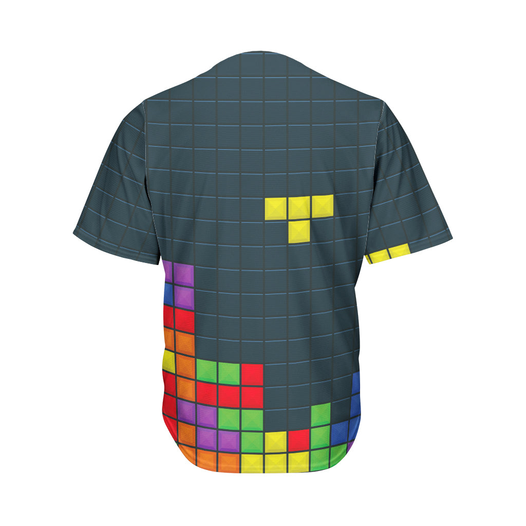 Colorful Block Puzzle Video Game Print Men's Baseball Jersey