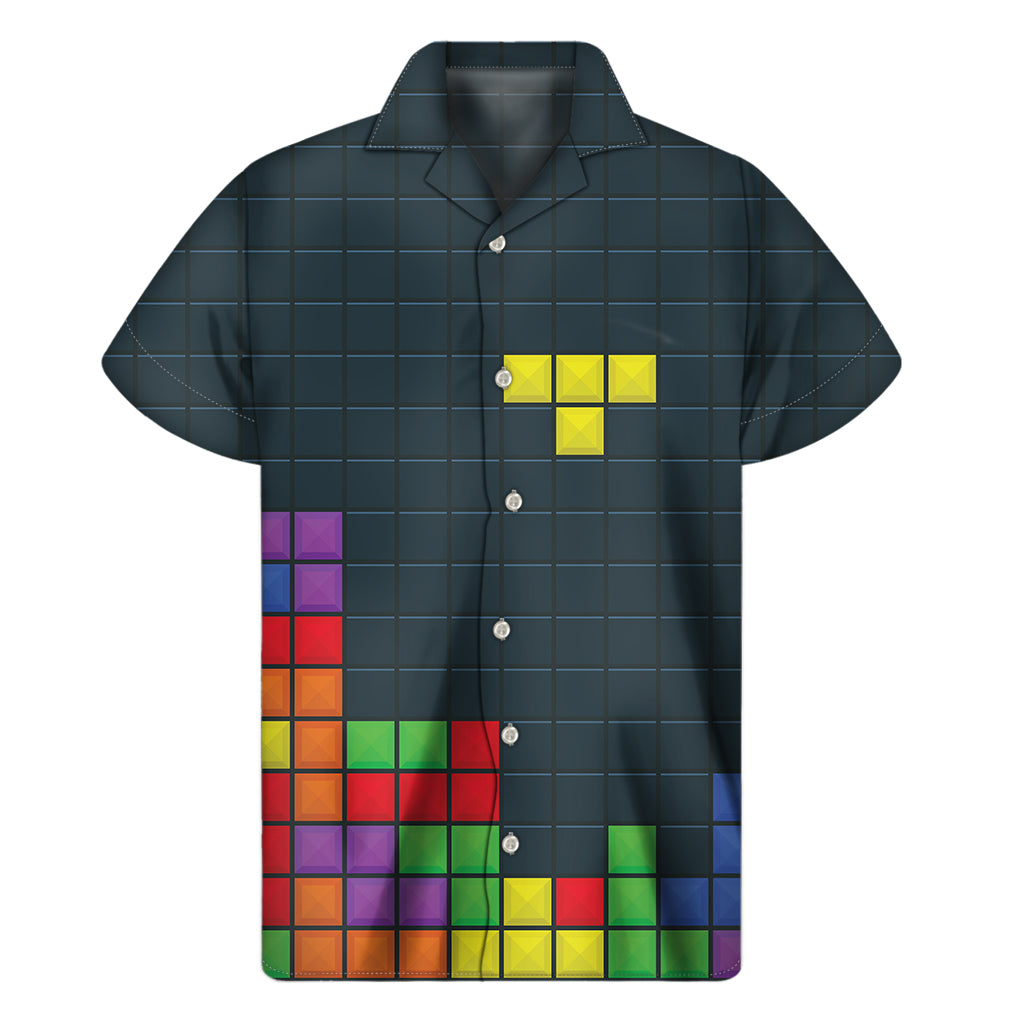 Colorful Block Puzzle Video Game Print Men's Short Sleeve Shirt
