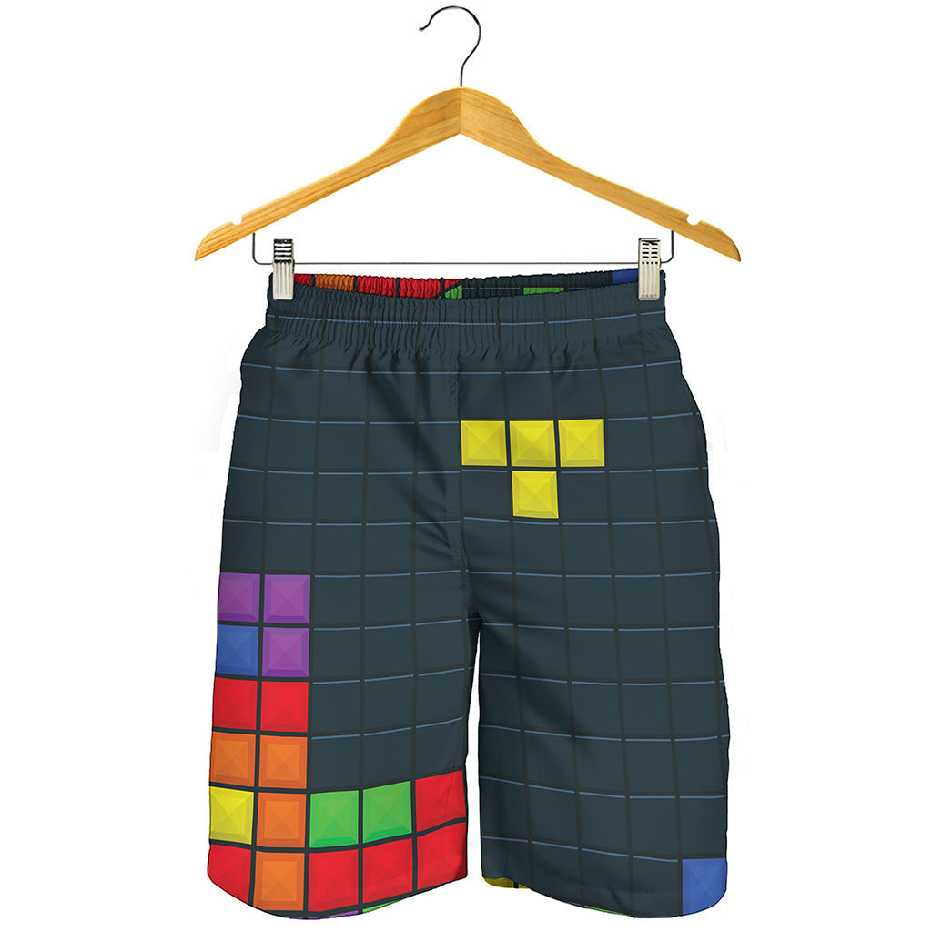 Colorful Block Puzzle Video Game Print Men's Shorts