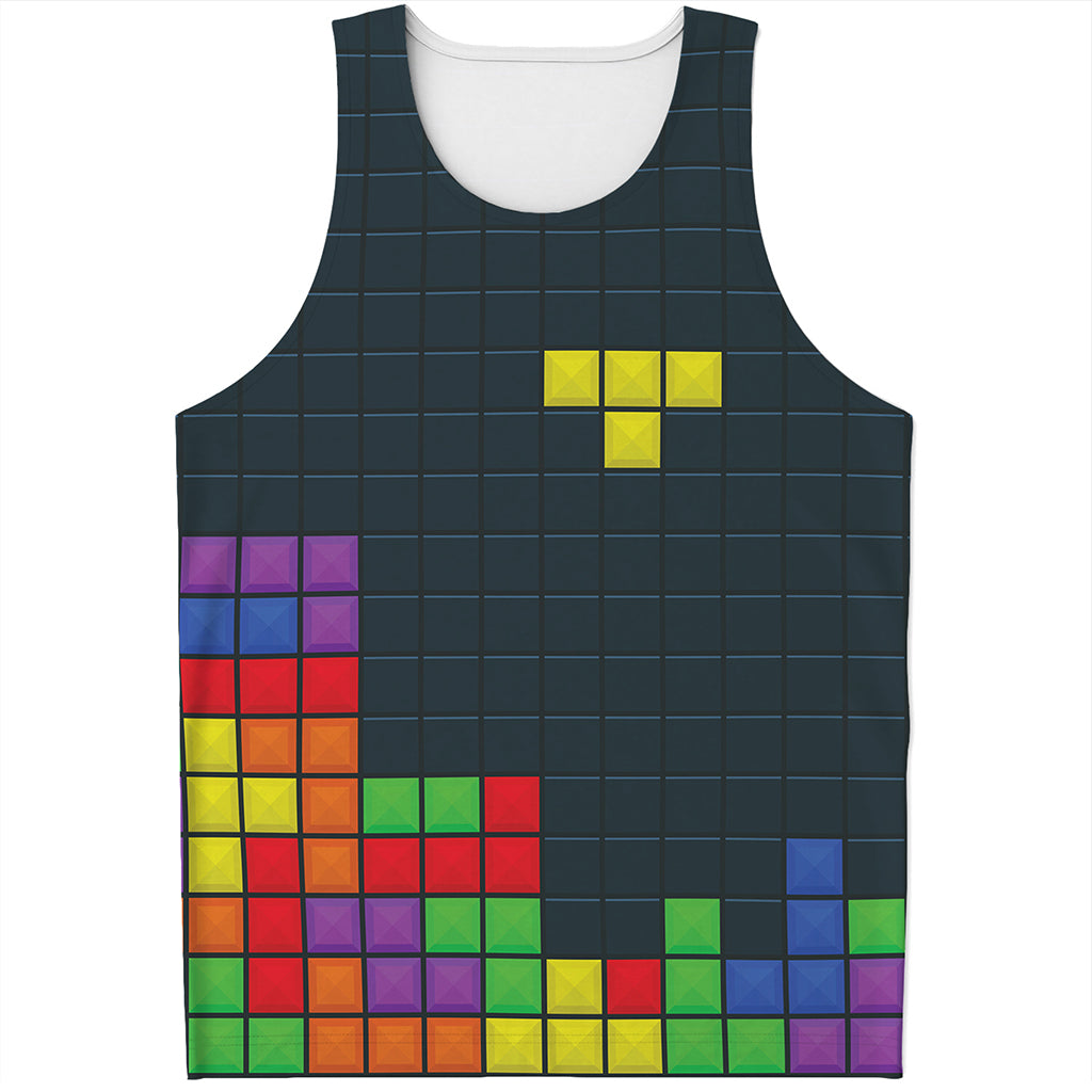 Colorful Block Puzzle Video Game Print Men's Tank Top