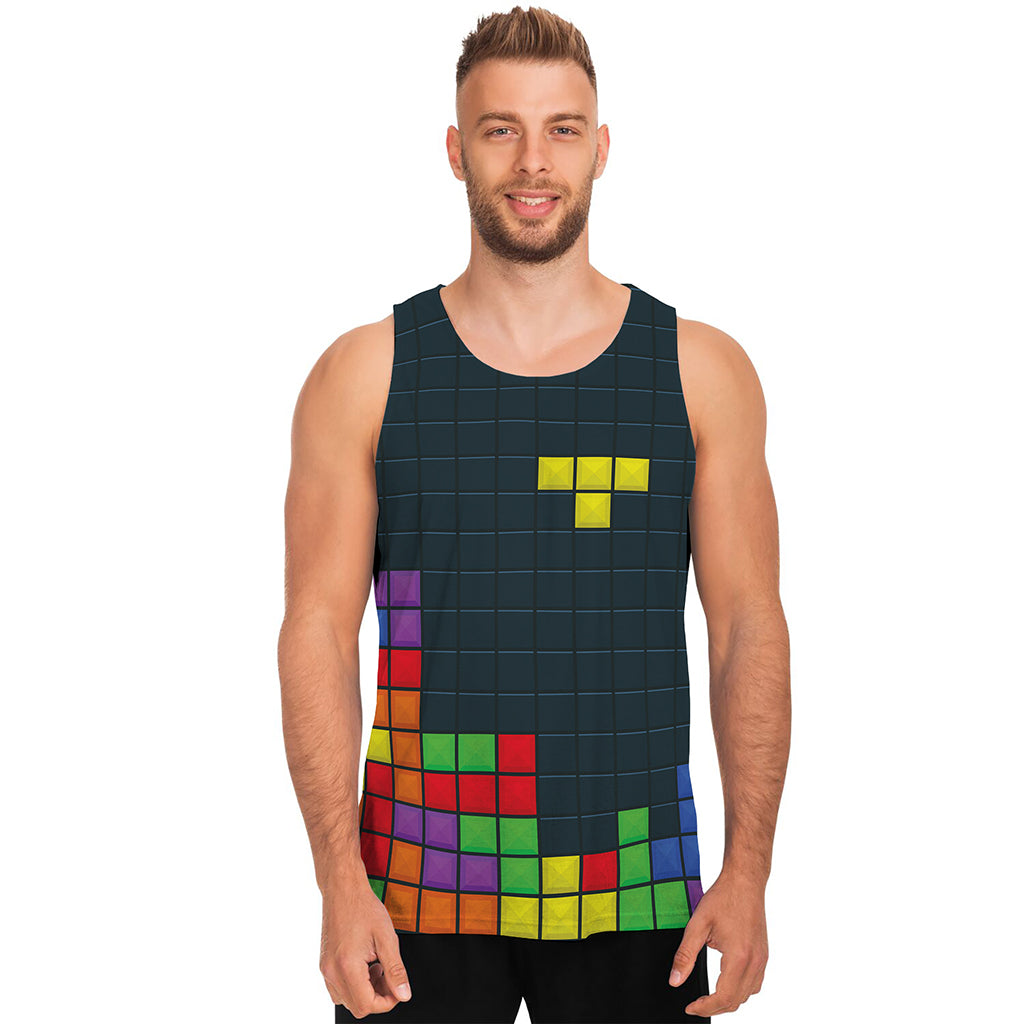 Colorful Block Puzzle Video Game Print Men's Tank Top