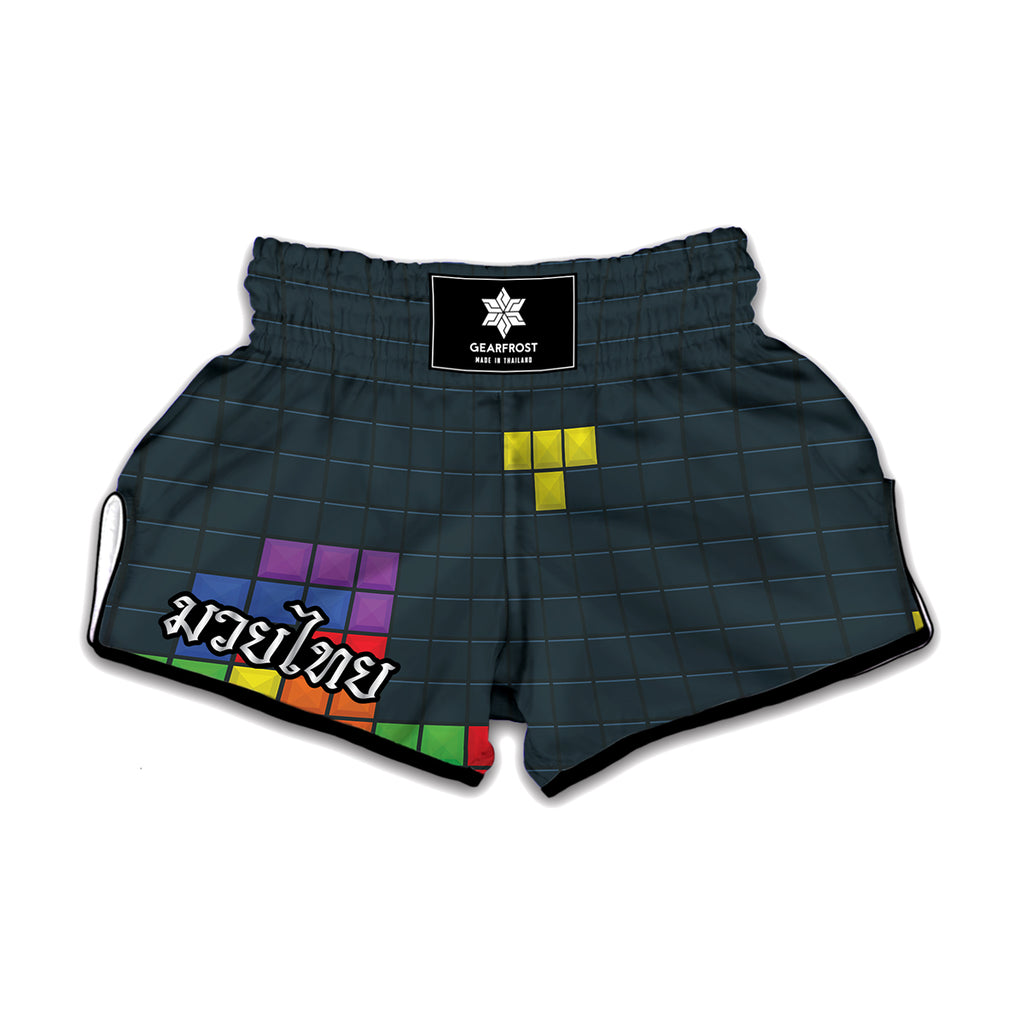 Colorful Block Puzzle Video Game Print Muay Thai Boxing Shorts