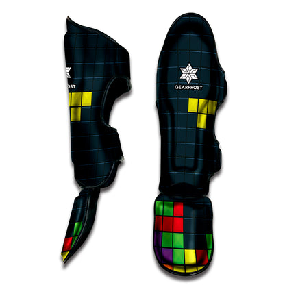 Colorful Block Puzzle Video Game Print Muay Thai Shin Guard