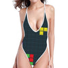 Colorful Block Puzzle Video Game Print One Piece High Cut Swimsuit