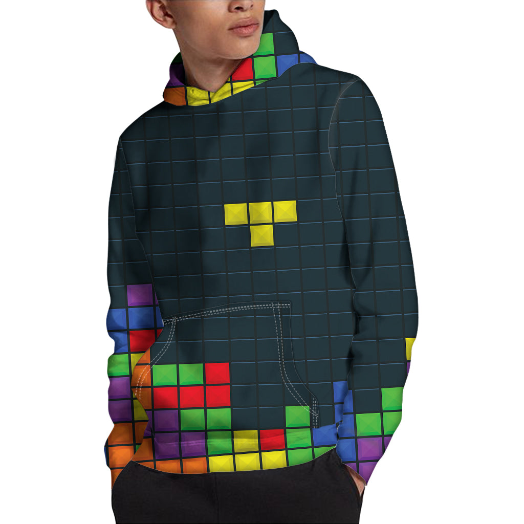 Colorful Block Puzzle Video Game Print Pullover Hoodie