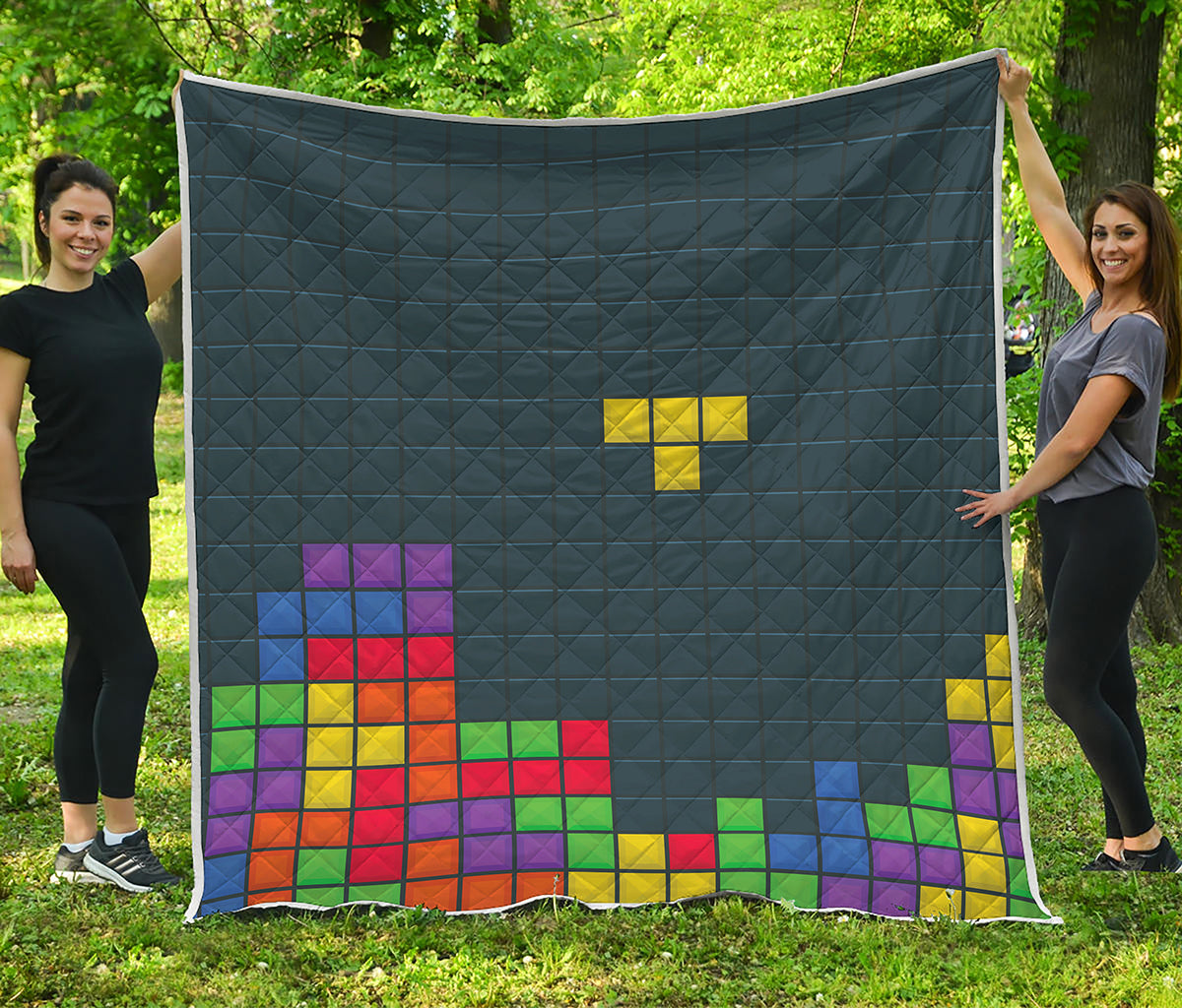 Colorful Block Puzzle Video Game Print Quilt