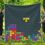 Colorful Block Puzzle Video Game Print Quilt