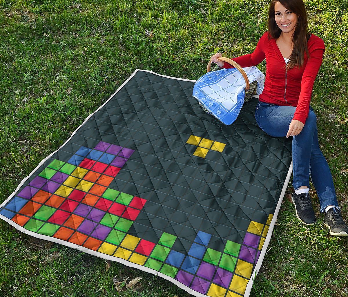 Colorful Block Puzzle Video Game Print Quilt