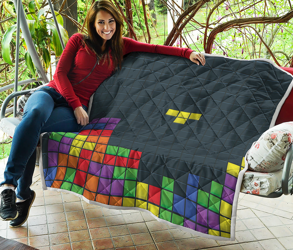 Colorful Block Puzzle Video Game Print Quilt