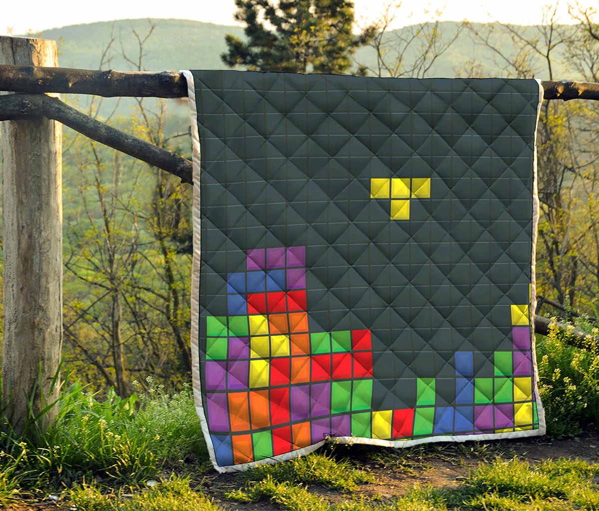 Colorful Block Puzzle Video Game Print Quilt