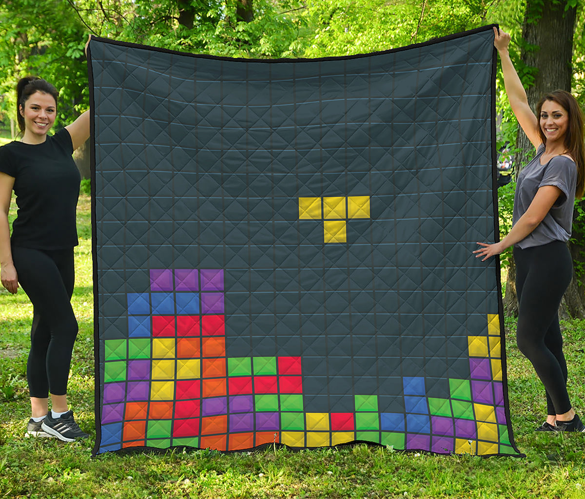Colorful Block Puzzle Video Game Print Quilt