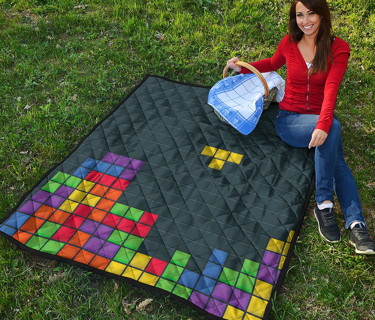Colorful Block Puzzle Video Game Print Quilt