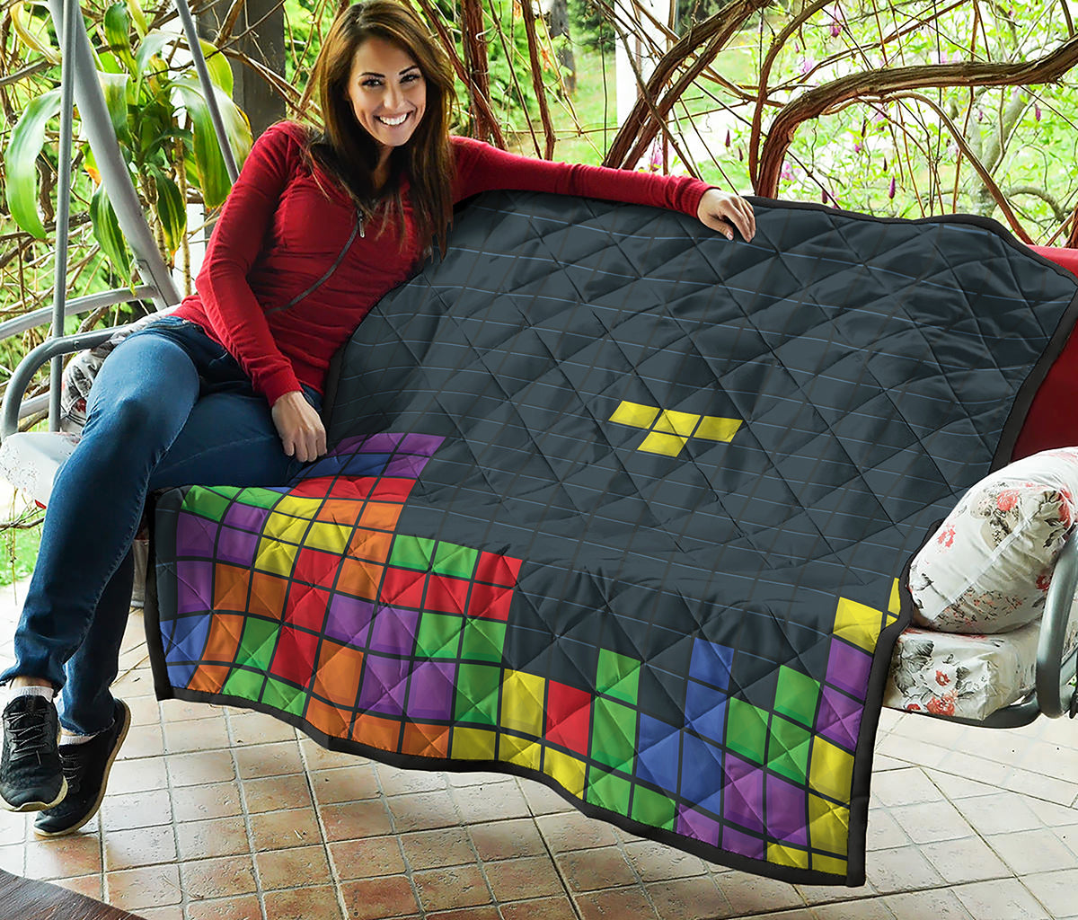 Colorful Block Puzzle Video Game Print Quilt