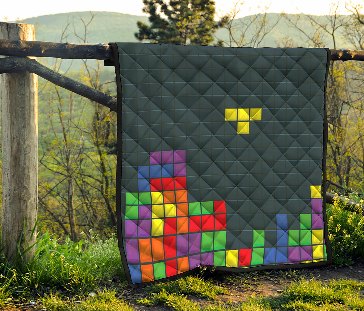 Colorful Block Puzzle Video Game Print Quilt