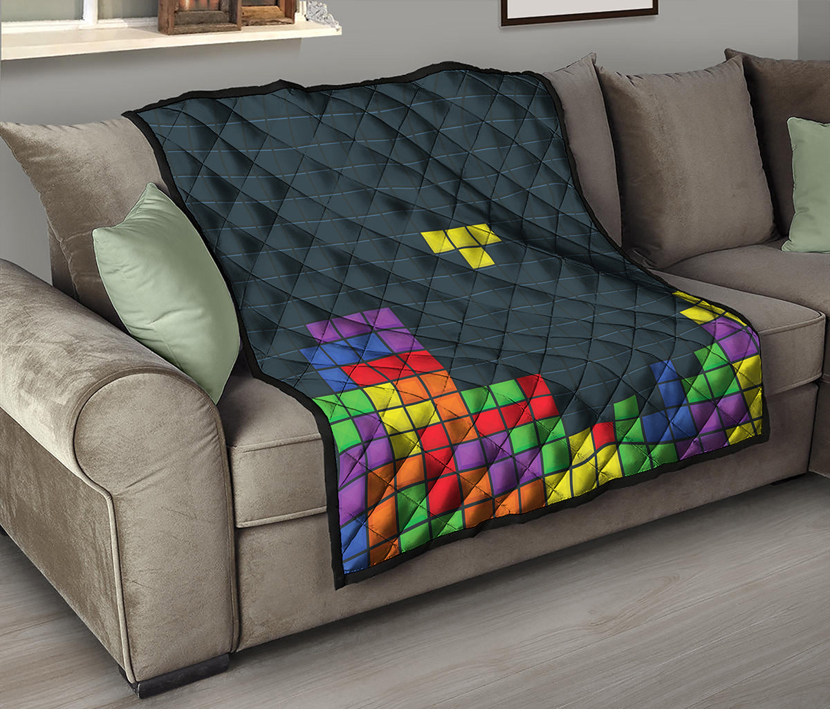 Colorful Block Puzzle Video Game Print Quilt